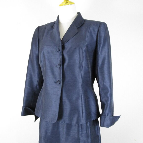 Le Suit Womens Petite Navy Blue Skirt Suit Size 10P Formal Business Career - Picture 2 of 9